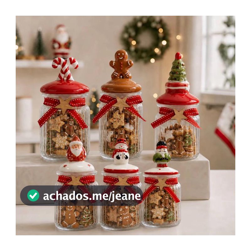 Potes de Vidro Natalino 300/550 ml - Porta Biscoito- Porta Doces Decorativo