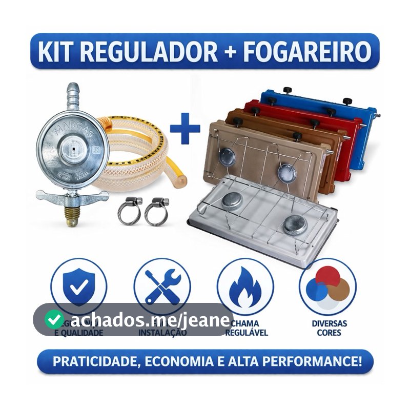 Fogão Duas Bocas Completo portátil a gás com Registro, Mangueira e Abraçadeiras