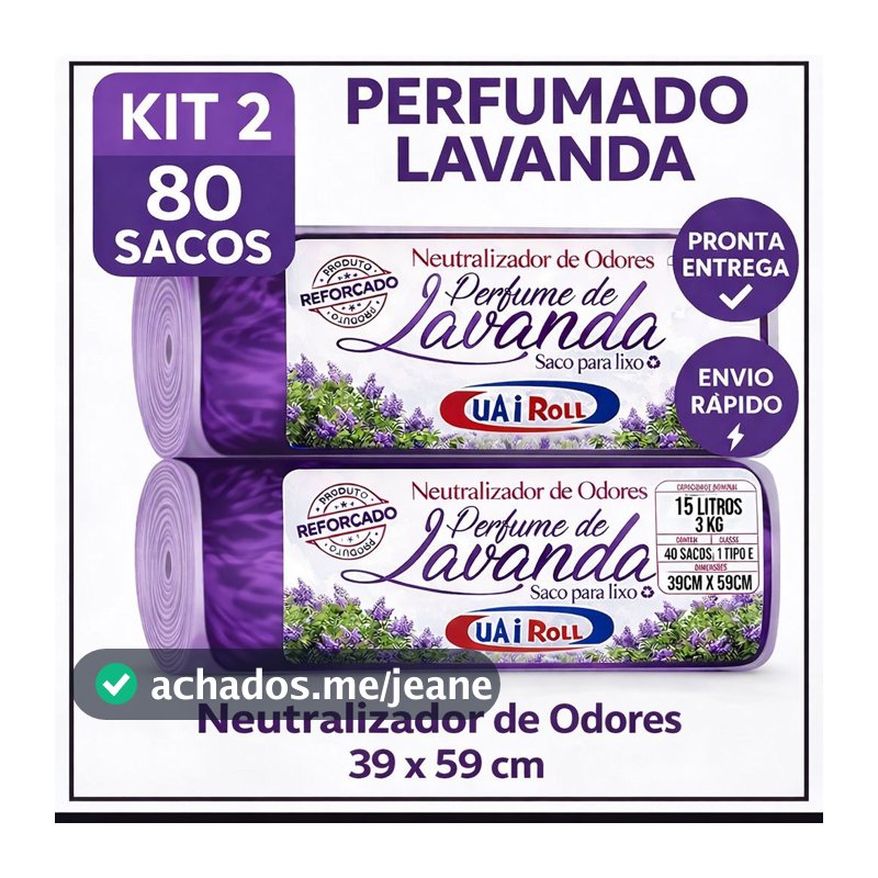 Saco De Lixo Kit 80 Unidades 15 Litros Tira Odor Perfumado Com Cheiro de Lavanda Econômico