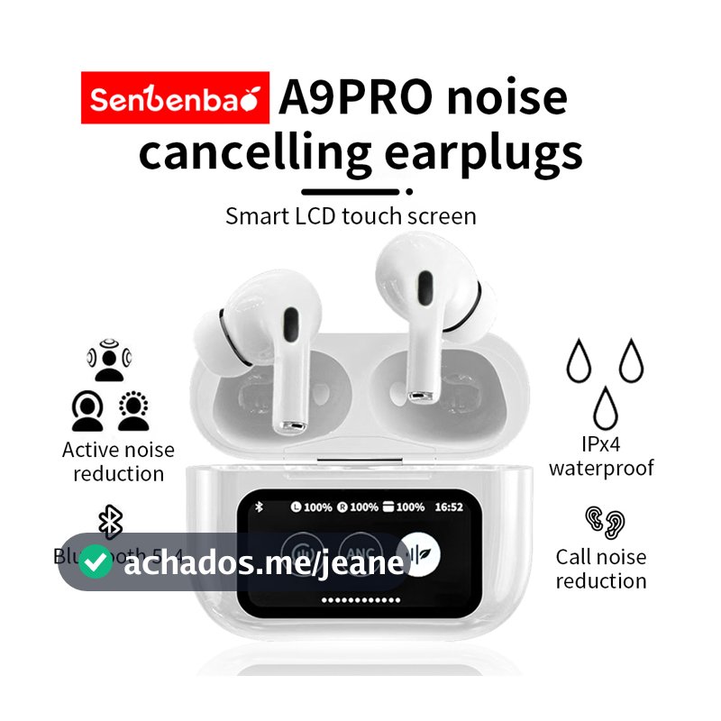 Senbenbao A9 Pro Fones De Ouvido Sem Fio Bluetooth 5.4 Com Cancelamento De Ruído ANC Microfone Embutido LED Touchscreen