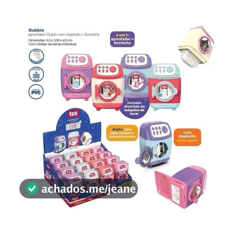 Apontador com Borracha Bubble Tris Escolar Papelaria Fofa Cores Sortidas