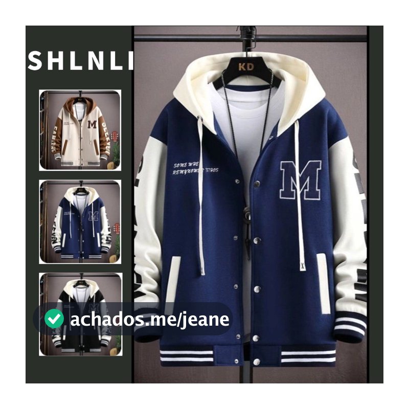 Jaqueta Masculina Tamanho Grande Solta Versátil Casual Com Capuz Primavera E Outono Contraste Estampado Casaco Zíper