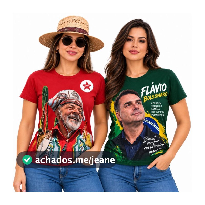Camiseta Feminina Lula ou Flávio Bolsonaro Política Brasil Estampada Manga Curta P ao GG