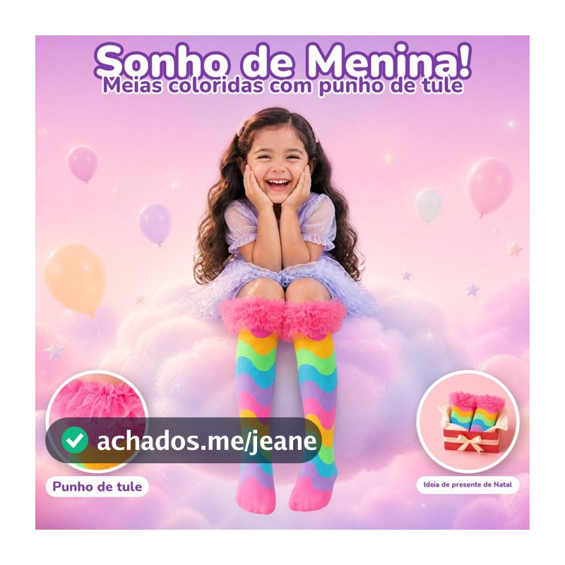 Meias Arco-Íris Cano Alto Infantil  Personagem Divertidas Para Crianças Presente