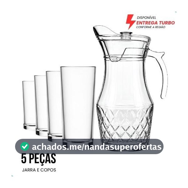 Jogo De Jarra E Copos 5 Peças Em Vidro Transparente Para Água Suco Drinks Mesa Posta