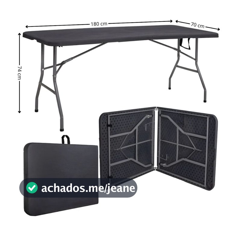 Mesa Dobrável Alumínio 180cm 90cm ou 60cm Maleta Acampamento Churrasco Leve E Reforçada Com Alça