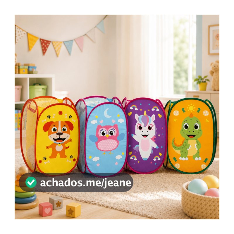 Cesto Organizador Infantil Bebe - Brinquedos e Roupas Sujas - Dobrável Telado Multiuso Armazenamento
