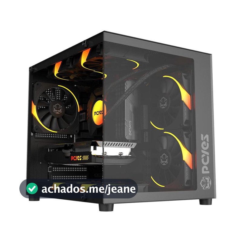 Gabinete Aquário Preto Gamer com Vidro Pcyes Forcefield Mini Black Vulcan - Gffmnbv