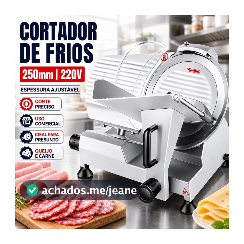 Cortador de Frios Semi‑Automático 220V Lâmina 250mm Ajustável para Carne Presunto Queijo Comércio Cozinha