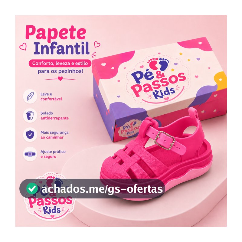 Sandália Infantil Menina Rosa Leve Papete Confortável