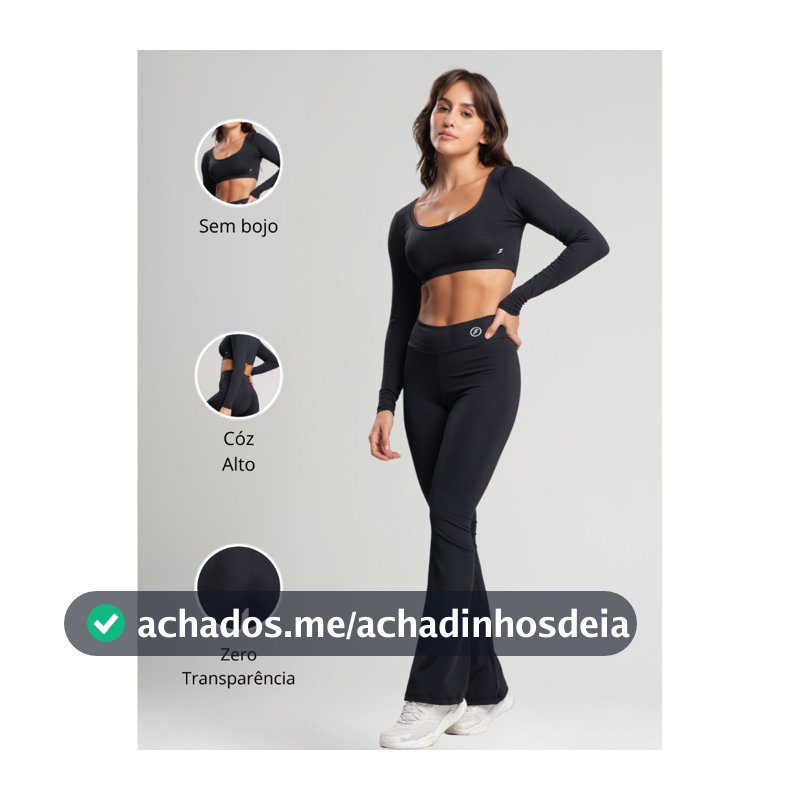 Conjunto Fitness Bailarina Academia Top Manga Longa Legging Flare Suplex Zero Transparência Feminina