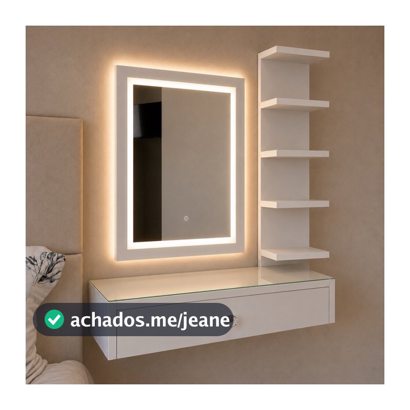 Kit Penteadeira com tampo de Vidro + Torre Organizadora