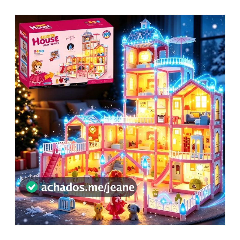 DIY Dollhouse House Doll Princess Castle Luxurious Play for Girls Bedroom String Lights Children's Toy Birthday Gift