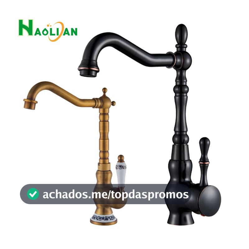 Torneira De Cozinha De Latão Antigo Torneira Misturadora Quente E Fria Único Furo Para Banheiro Alça De Porcelana