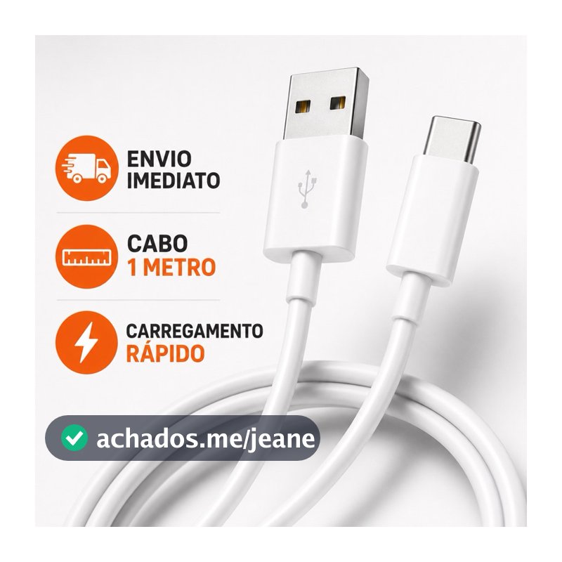 Cabo USB Tipo C Reforçado 1 Metro Carregamento Rápido Turbo Dados Android Auto CarPlay Celular