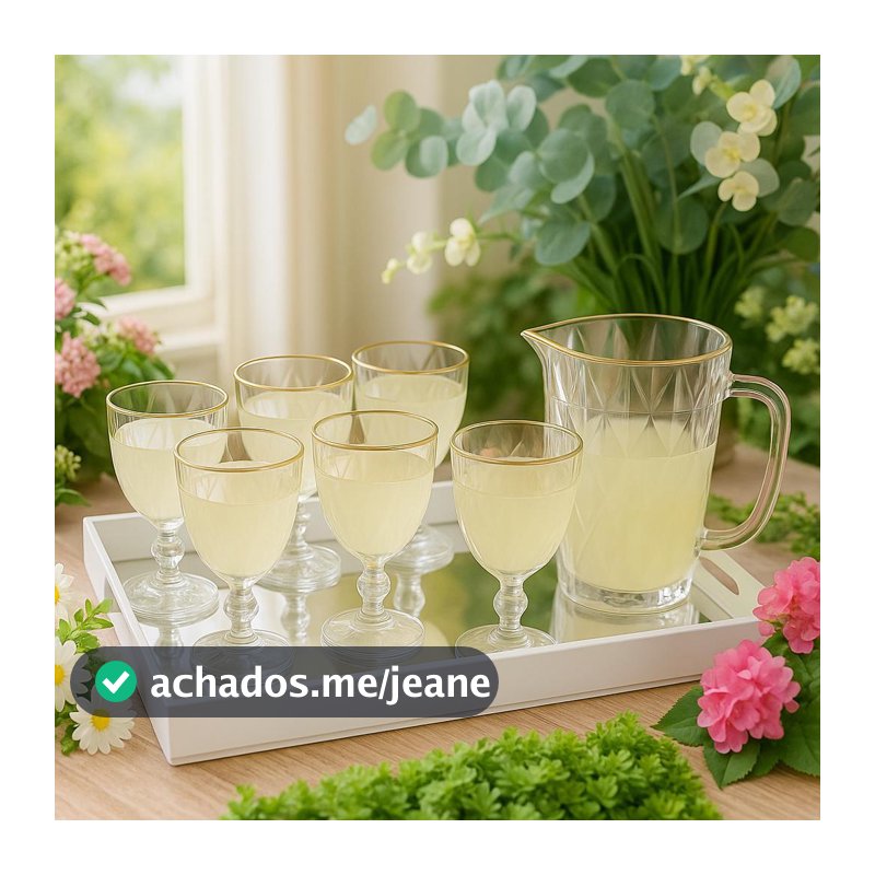 Jogo Com 1 Jarra e 6 Taças Diamond Transparentes com Bordas Douradas - Gamma