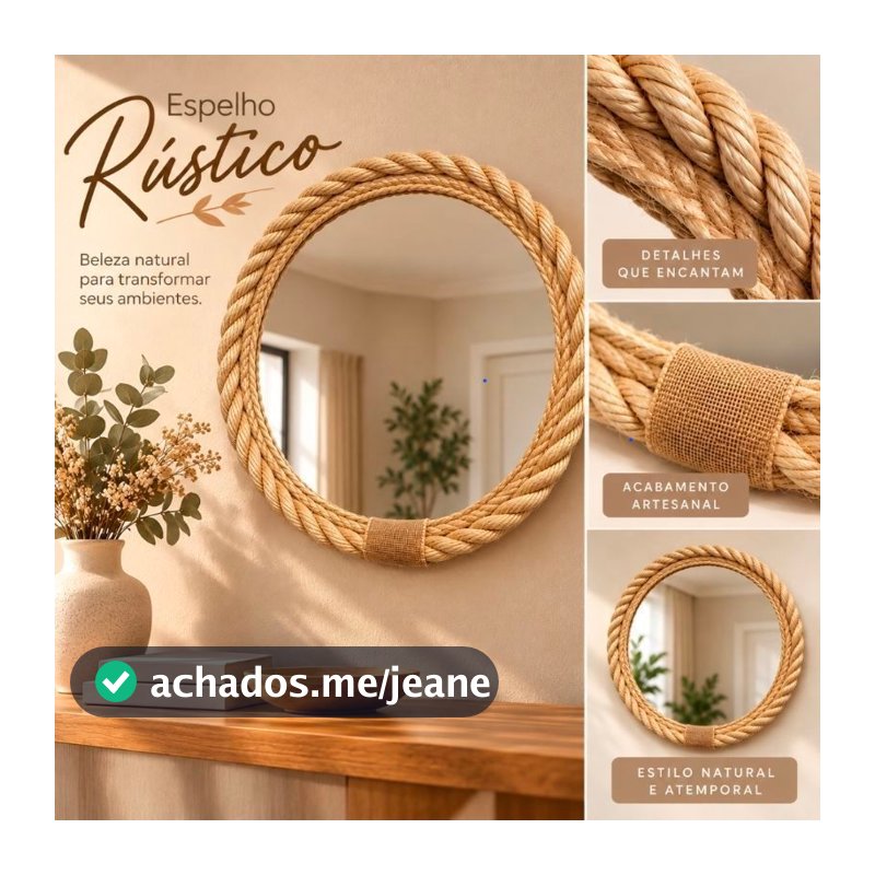 Espelho Redondo Boho Rustico Chic 40cm E 50cm