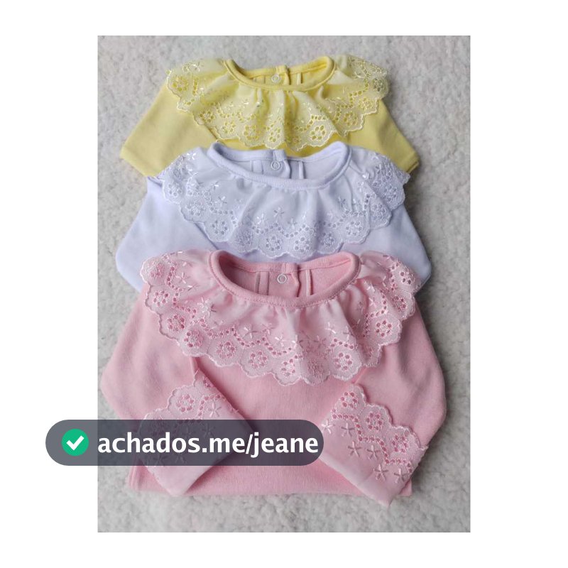 Body menina nas cores Rosa, Branco e Amarelo manga longa 100% algodão com bordado inglês