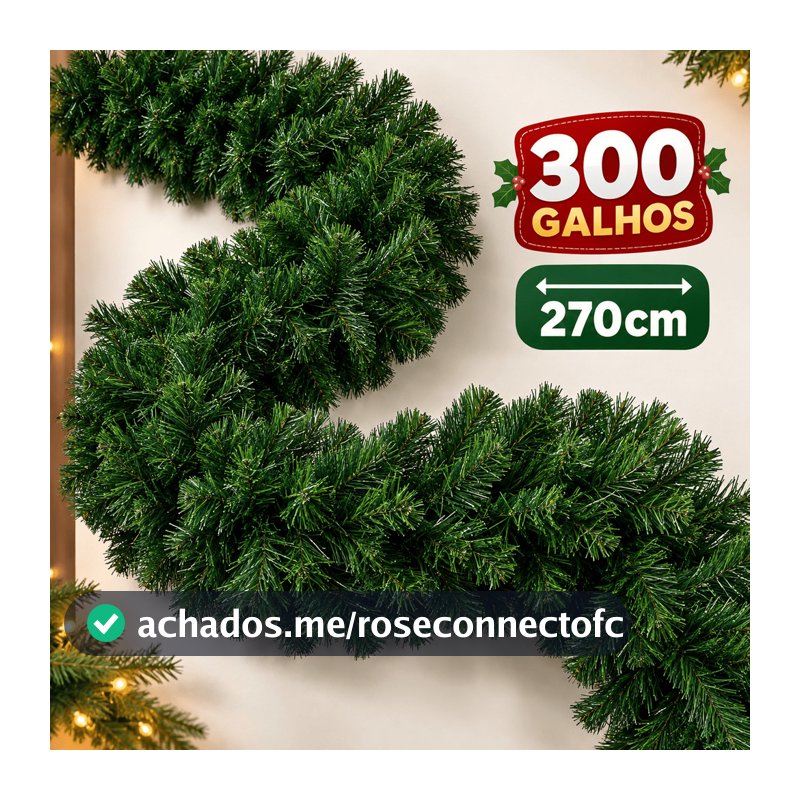 Festão Aramado 270cm 300 Galhos Enfeite de Natal Decoração Natalina