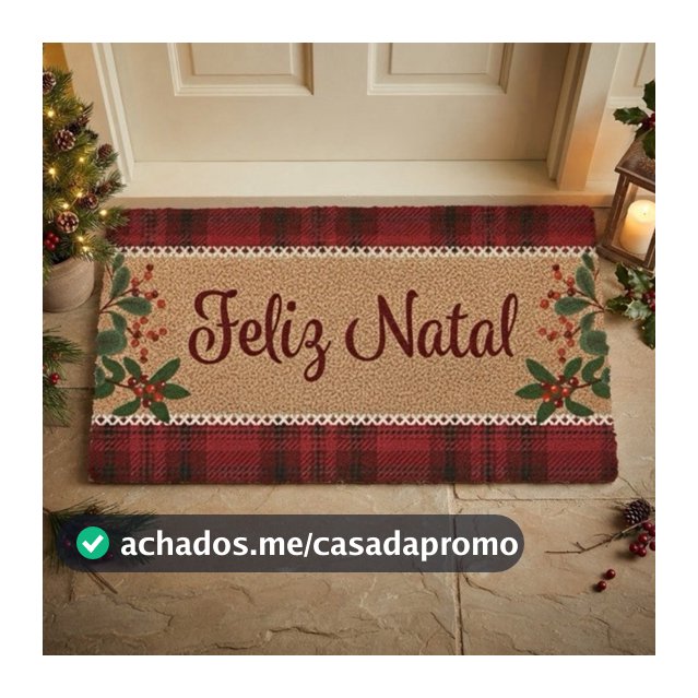 Tapete de Natal Fibra de Coco Antiderrapante Capacho Decorativo Entrada Xadrez Premium Casa Apartamento