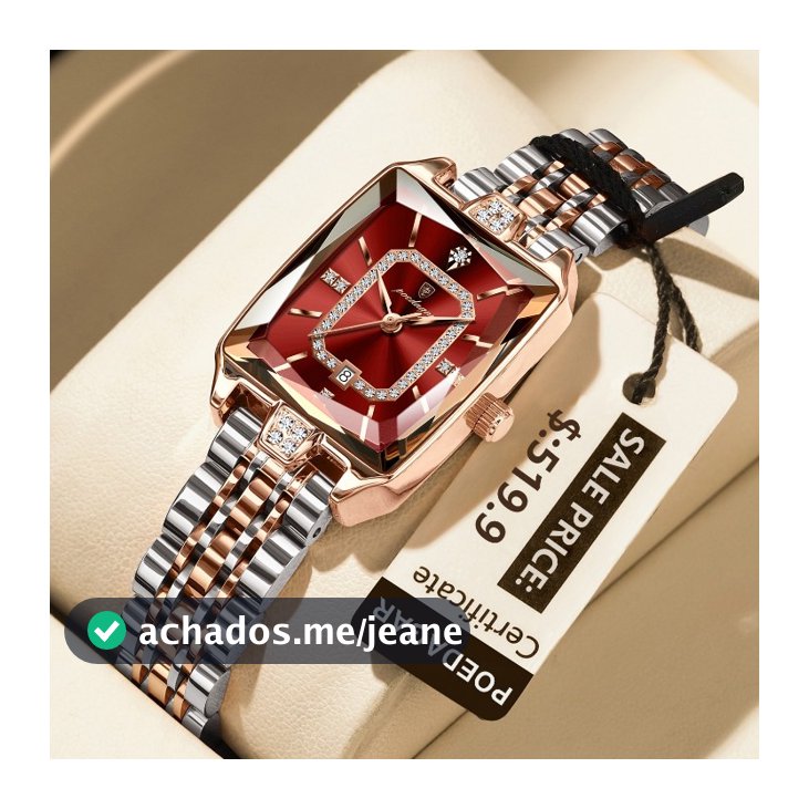POEDAGAR Relógio Feminino de Luxo Retangular com Diamantes À Prova d'Água Quartzo Aço Inoxidável e Data Relógios
