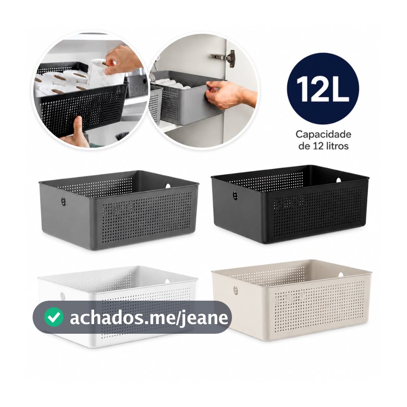 Cesto Organizador 12 Litros 34 X 27 Caixa de Organização Lavanderia Cozinha e Banheiro Flow Ou