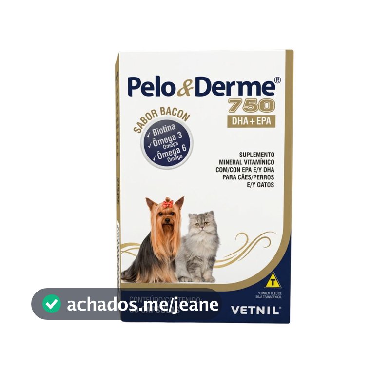 Pelo E Derme 750 - 30 Capsulas Vetnil Omega 3 E 6 dermatite crescimento dos pelos cachorro e gato
