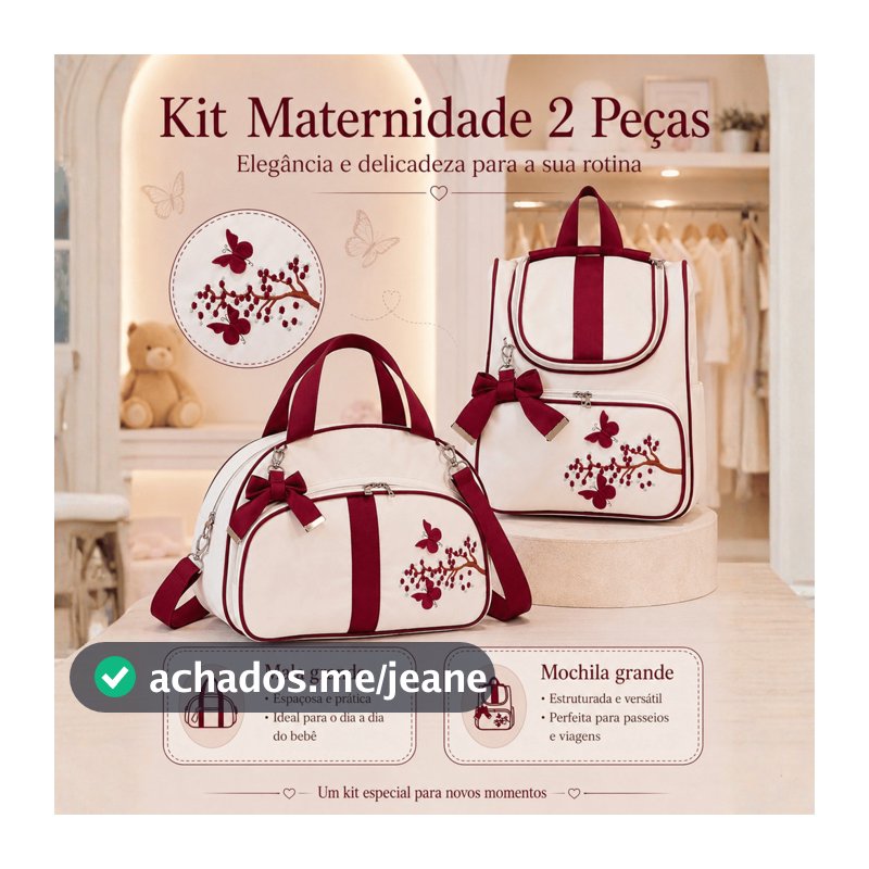 Kit Mala Maternidade Vinho Bolsa de Bebê Menina Mochila Grande Luxo Bordada GALHO + Borboletas 3D Impermeável Analu Baby