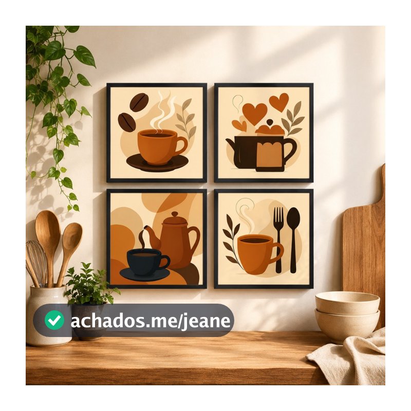 Kit 4 Quadros Decorativos Cantinho do Café Cozinha Gourmet