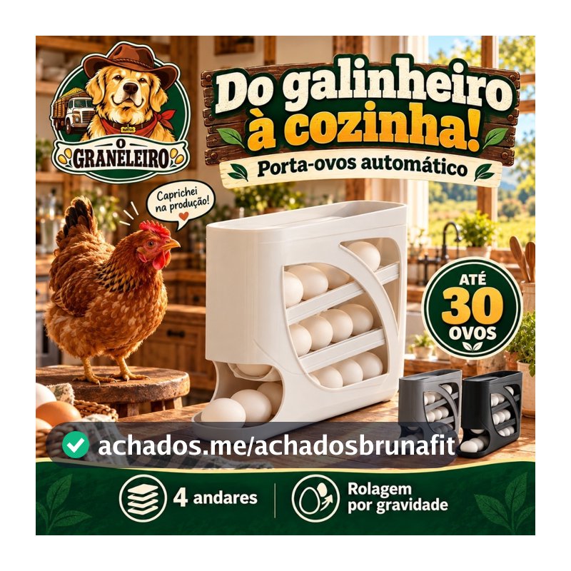 Porta ovos 4 andares em plastico para geladeira Organizador 30 ovo sistema rolante automatico