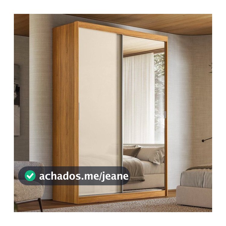 Guarda-Roupa Casal com Espelho 2 Portas de Correr e 3 Gavetas 100% MDF London Prime Ii Cinamon/Off White