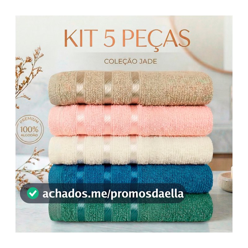 Kit 5pçs Toalhas de Rosto de 45x60cm 100% Algodão - Coleção Jade