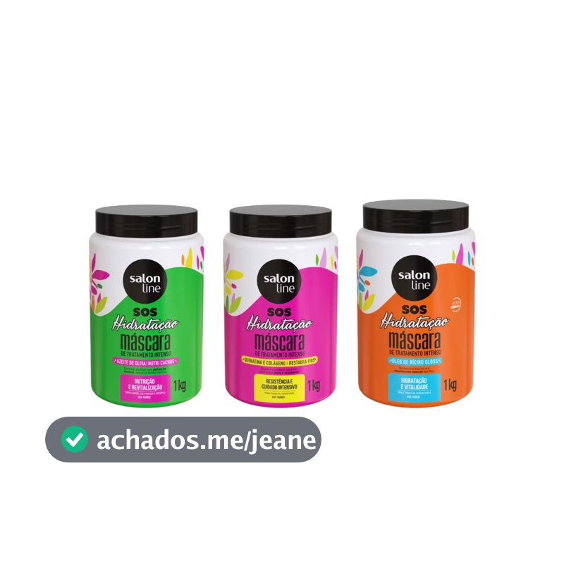 Kit com 3 Máscaras SOS Hidratação: Ultra Cachos + Turbinada + Bio-Reconstrução Salon Line