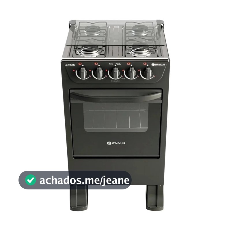 Fogão de Piso Braslar New Sirius 4 Bocas Preto Mesa Inox – Acendimento Manual