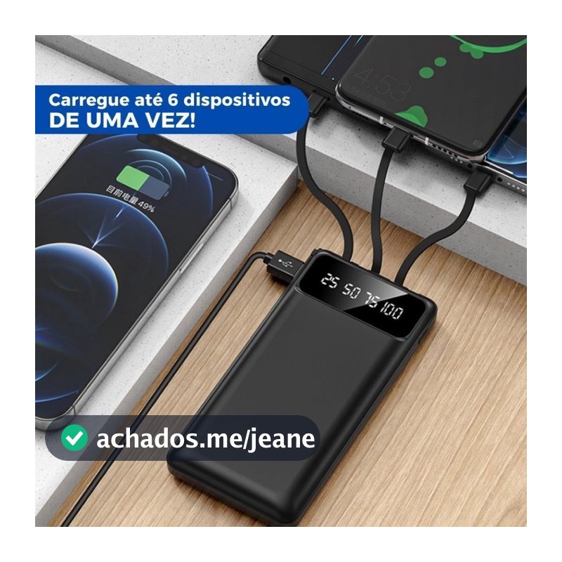 Carregador Power Bank Portátil 20000mah Universal Saida 4 Cabos