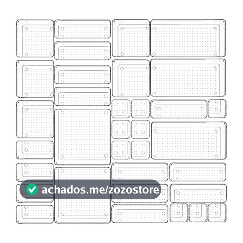 Kit 7 Organizadores Acrílico Transparente Empilhável Modular para Gavetas, Geladeiras Organização 024-205