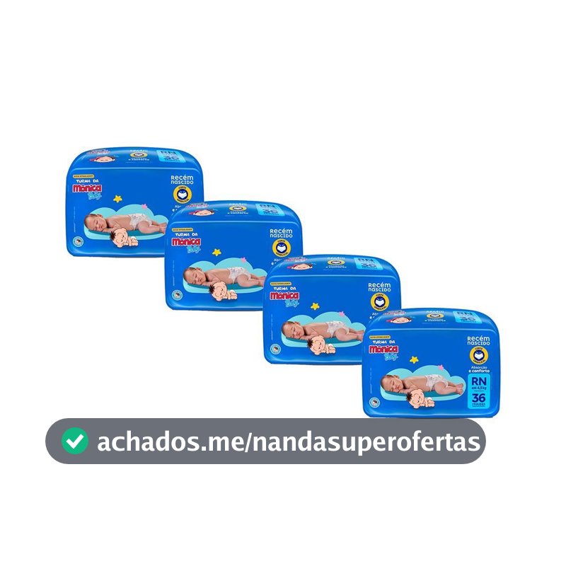 Kit 4 Fraldas Turma da Mônica Baby Jumbo RN com 36un cada