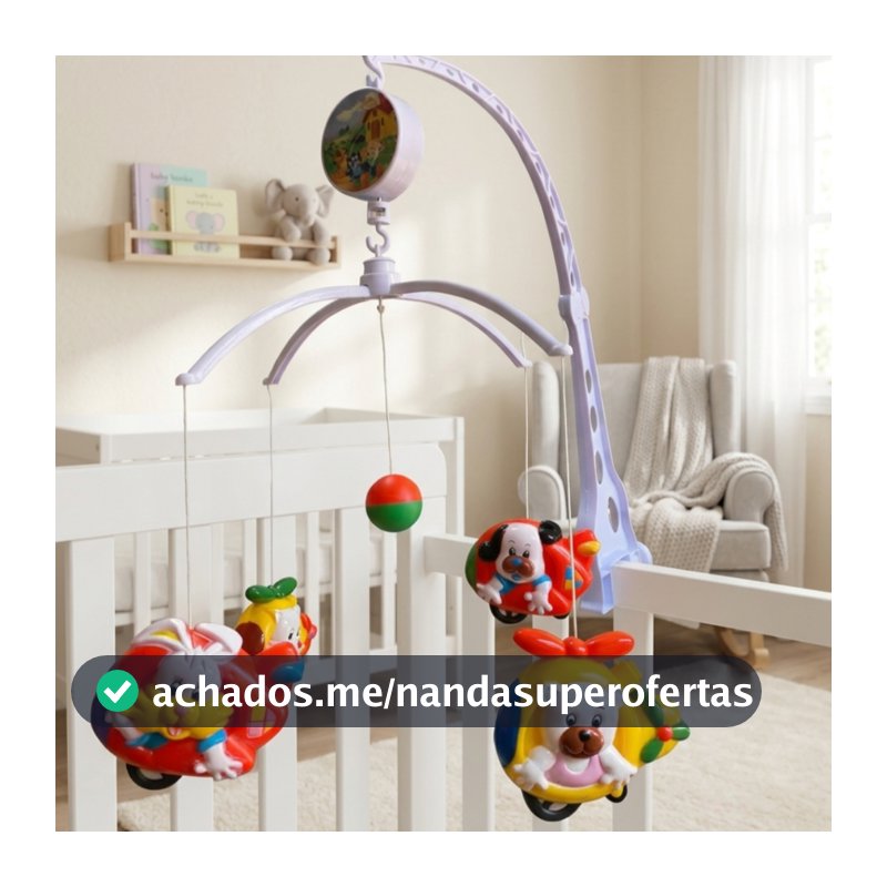Mobile Giratório Musical Motinha Branco Infantil a Corda Menino Menina