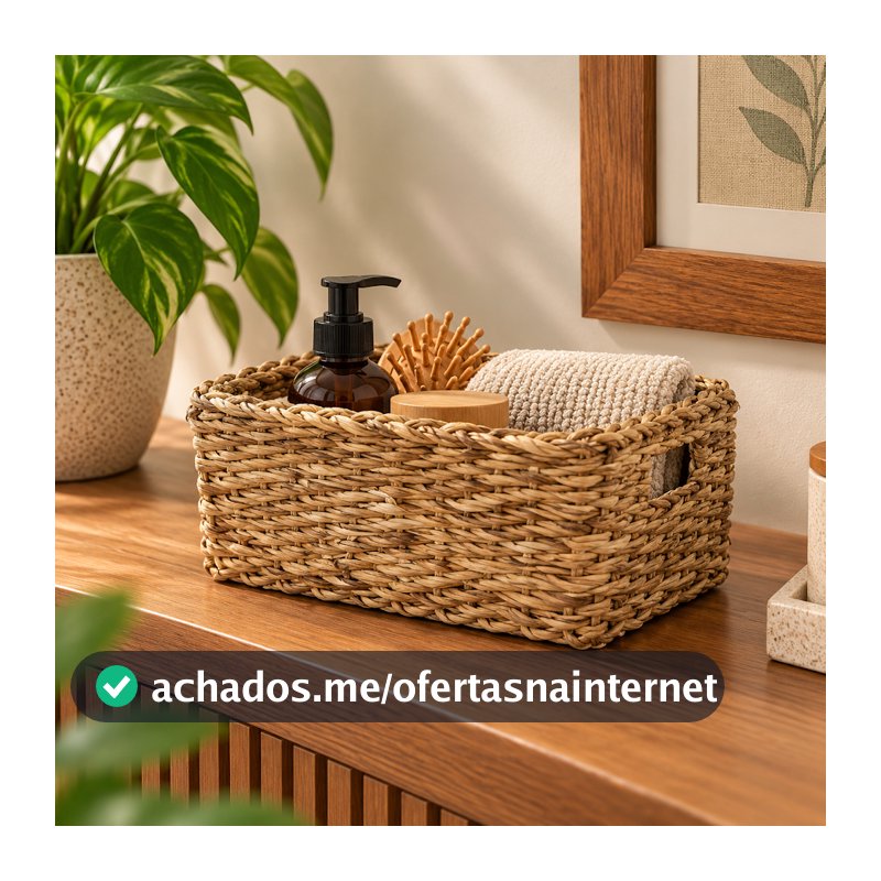 Cesto Organizador Retangular Em Fibra Natural Seagrass Para Sala Quarto Banheiro Ou Lavabo