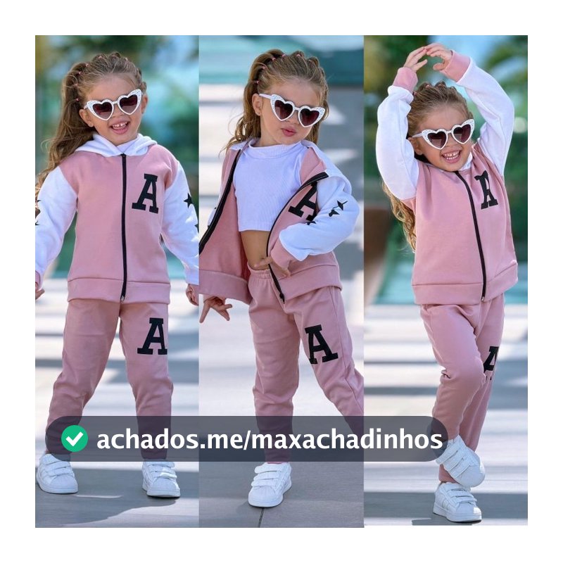 Conjunto Infantil De Moletom feminino Roupa de Frio com capuz de menina kit 2 Peças