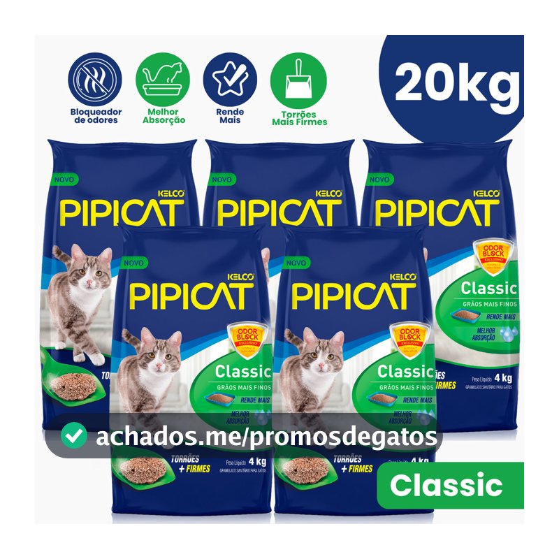 Kit 5 Areia Sanitária Kelco Pipicat Classic - 4Kg