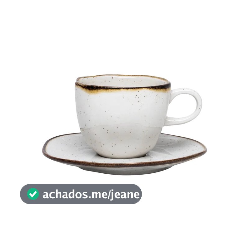 1 Xícara Com Pires Ryo Maresia 220ml Areia Oxford Porcelana Mesa Posta Elegante para Chá Café