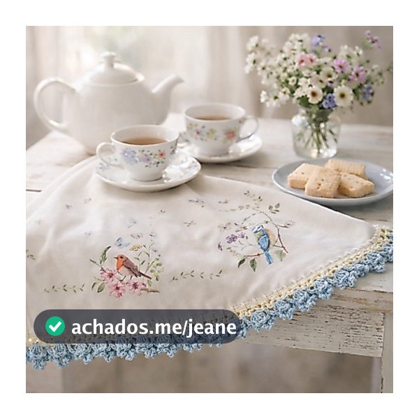 Toalha de Chá Artesanal Crochê Presente Döhler Floral Mesa Posta Cozinha Elegante Presente Feminino