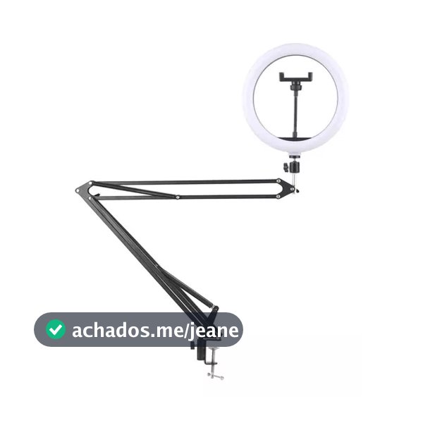 Ring Light Led Iluminador 26cm 10/12 Polegadas – 3 Temperaturas ou RGB + Braço Suporte Articulado Mesa