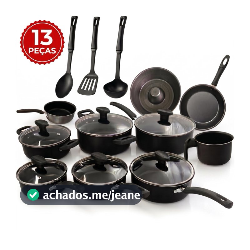 Conjunto Panelas 13 ou 10 Peças Antiaderente Teflon Tampa Vidro