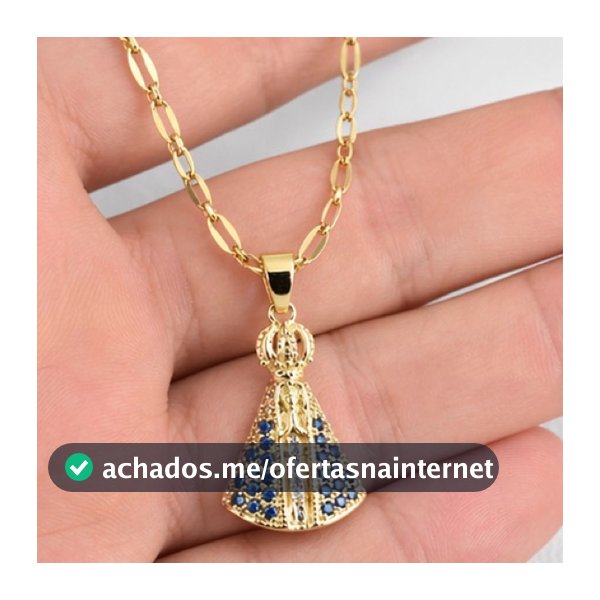 Colar Feminino Nossa Senhora Aparecida Cravejado Zircônias Aço Inoxidável 316L 45cm Religioso