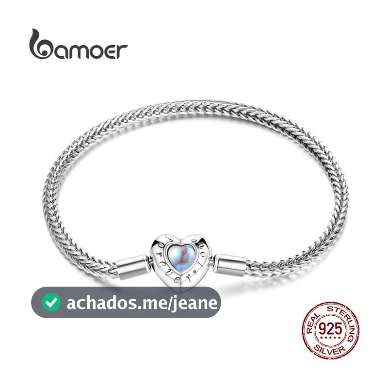 Pulseira De Prata Esterlina 925 Bamoer Com Fecho De Coração E Pedra Da Lua , Joias Moda , Presentes Para Mulheres