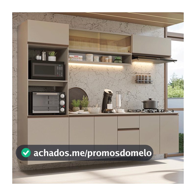 Armário de Cozinha Completa 260 cm Suspenso Crema Nice Madesa 14