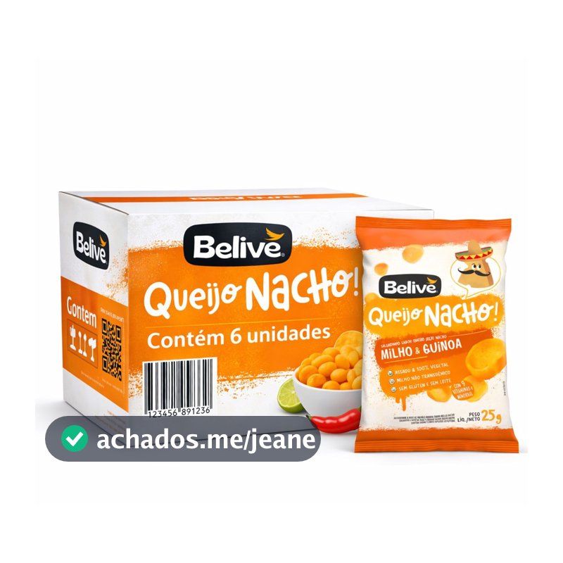 Kit 6 Salgadinho BELIVE s/ Gluten Queijo Nacho 25g