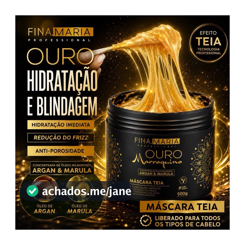 ULTRA HIDRATAÇÃO EFEITO TEIA COM ÓLEOS MARROQUINOS - OURO MARROQUINO - FINA MARIA PROFISSIONAL